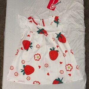 PatPat White Dress with Red Strawberry Print